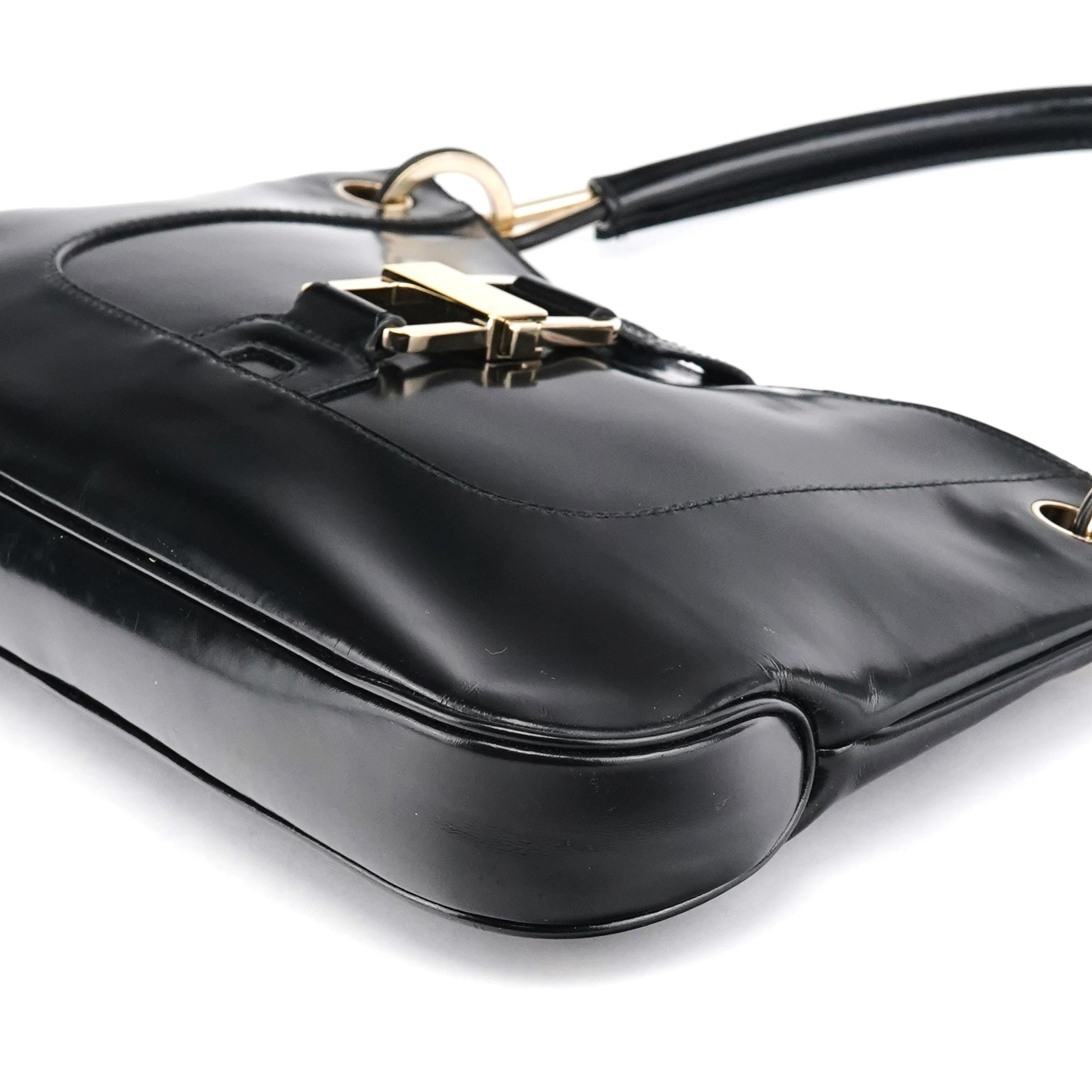 001 4150 Black Patent Leather Jackie Shoulder Bag
