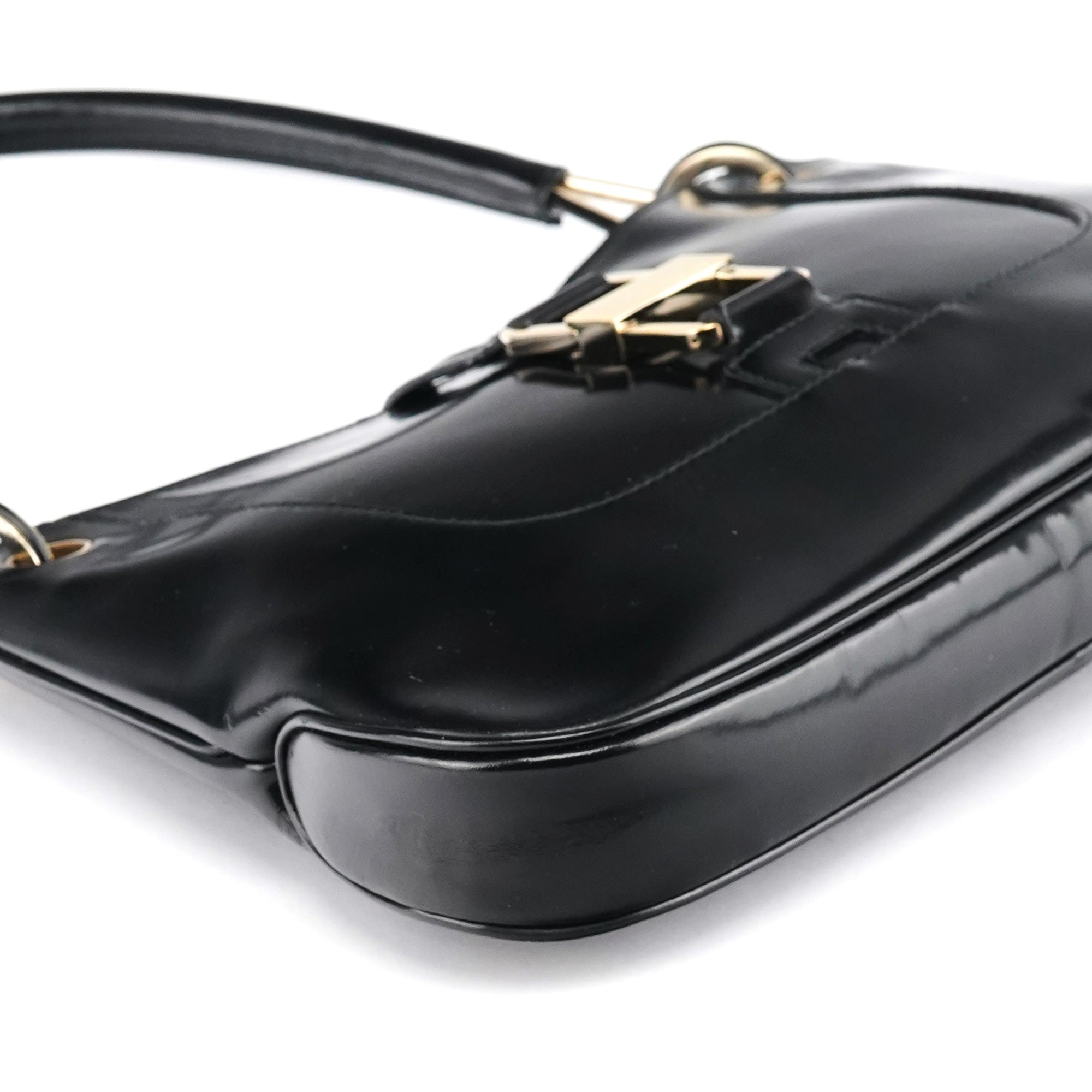 001 4150 Black Patent Leather Jackie Shoulder Bag