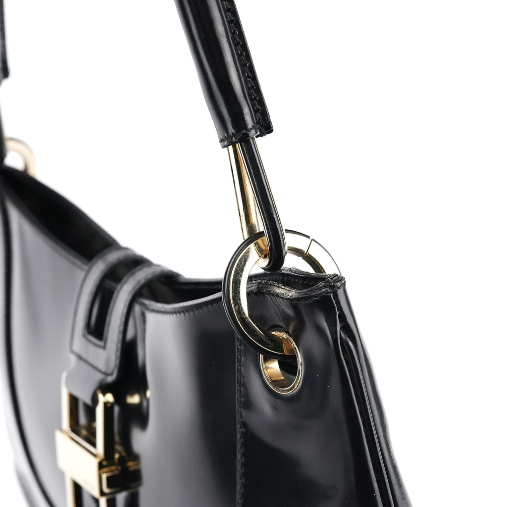 001 4150 Black Patent Leather Jackie Shoulder Bag