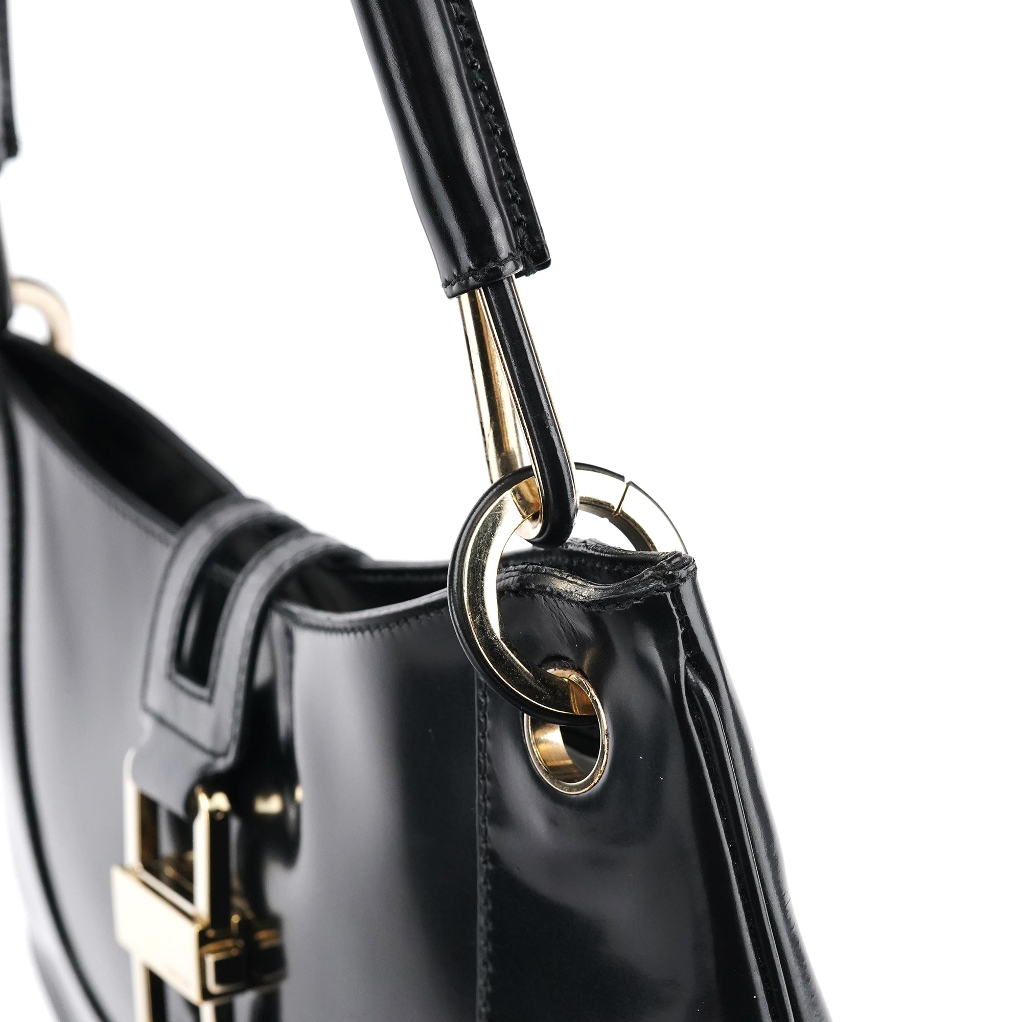 001 4150 Black Patent Leather Jackie Shoulder Bag