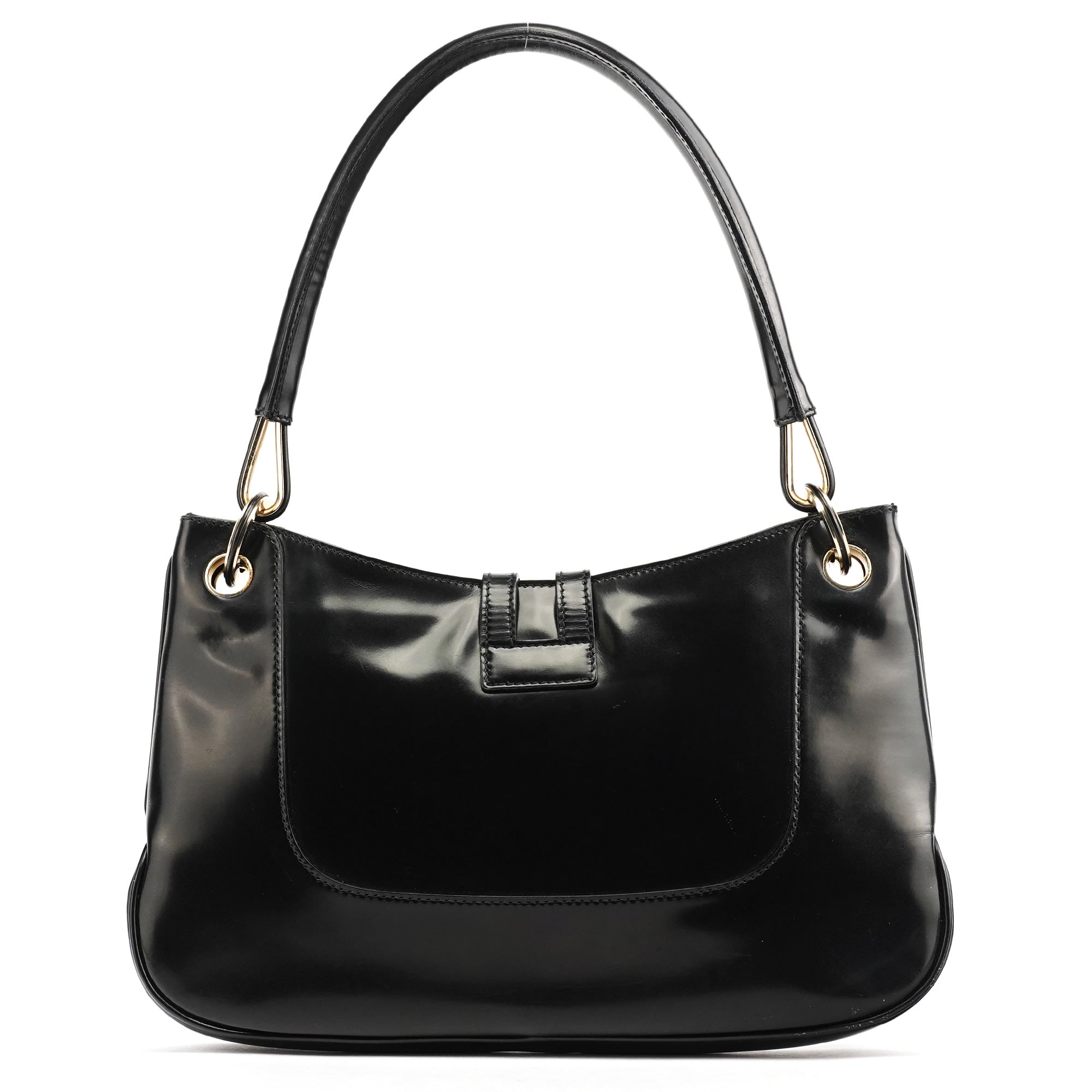 001 4150 Black Patent Leather Jackie Shoulder Bag