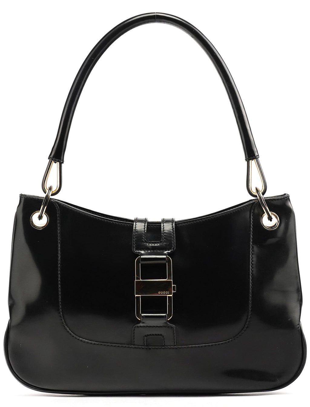 001 4150 Black Patent Leather Jackie Shoulder Bag