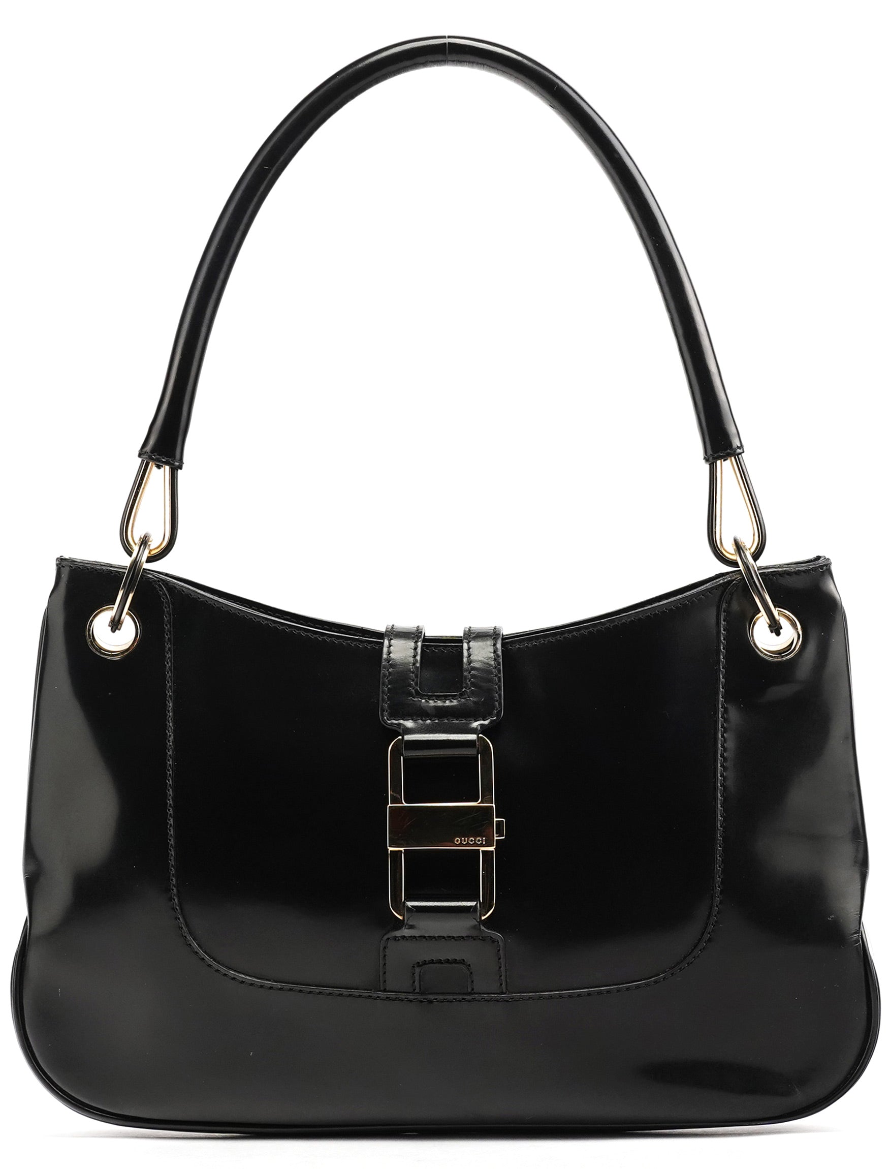 001 4150 Black Patent Leather Jackie Shoulder Bag