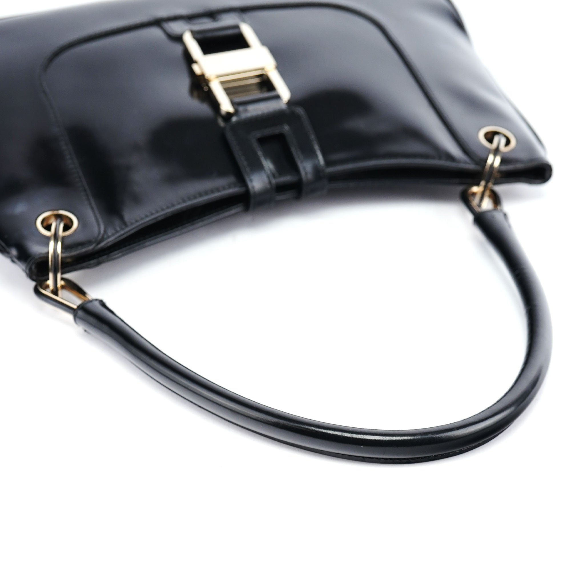 001 4150 Black Patent Leather Jackie Shoulder Bag