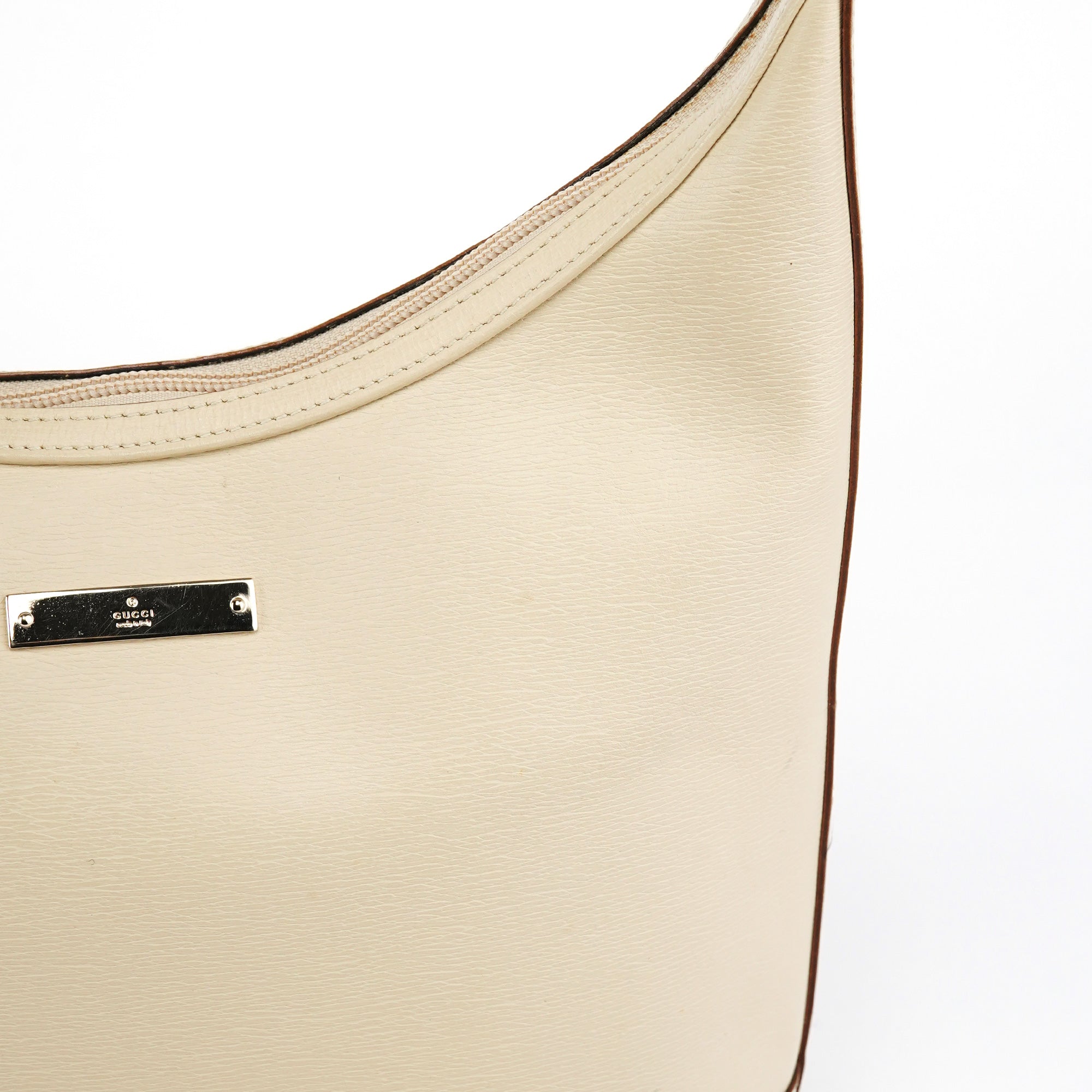 001 4204 Beige Leather Hobo Shoulder Bag
