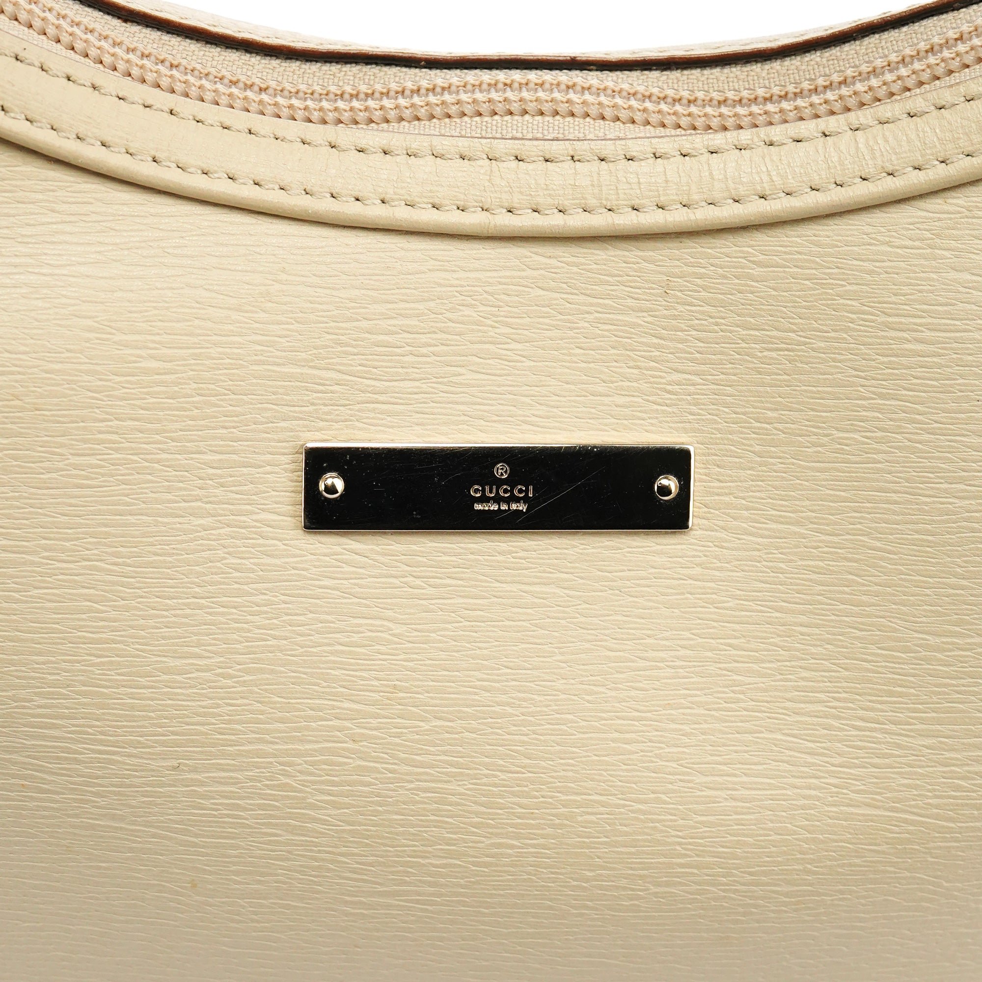 001 4204 Beige Leather Hobo Shoulder Bag
