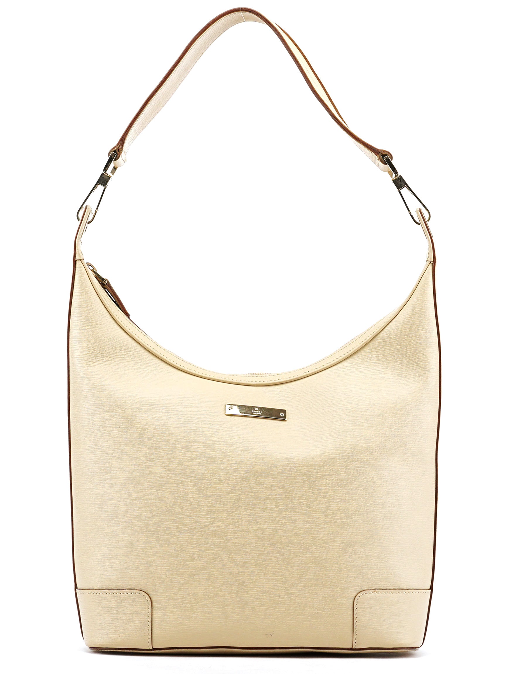 001 4204 Beige Leather Hobo Shoulder Bag