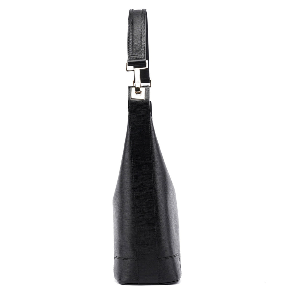 001 4204 Black Leather Hobo Shoulder Bag