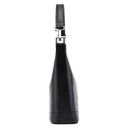 001 4204 Black Leather Hobo Shoulder Bag