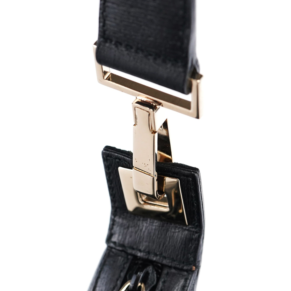 001 4204 Black Leather Hobo Shoulder Bag