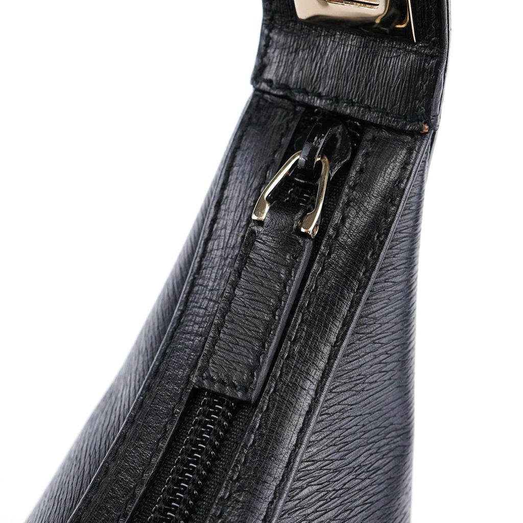 001 4204 Black Leather Hobo Shoulder Bag