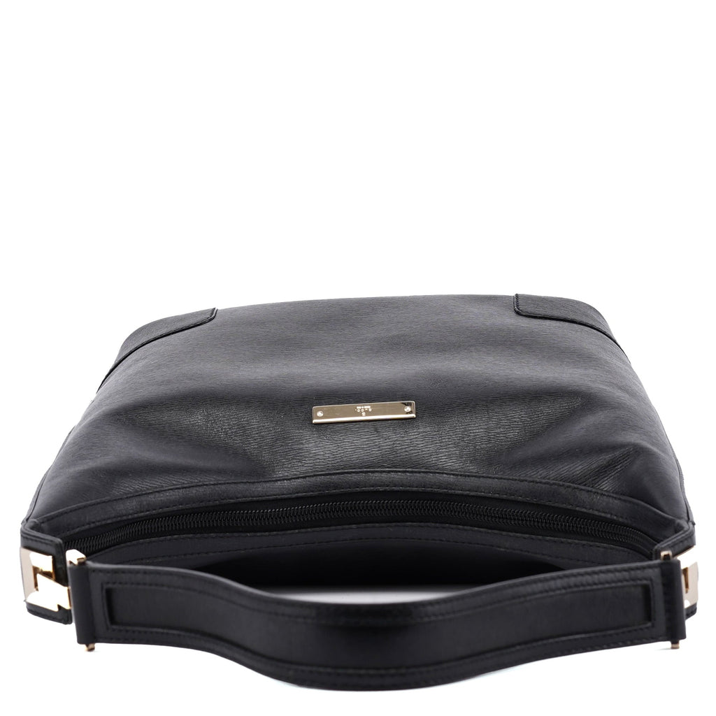 001 4204 Black Leather Hobo Shoulder Bag