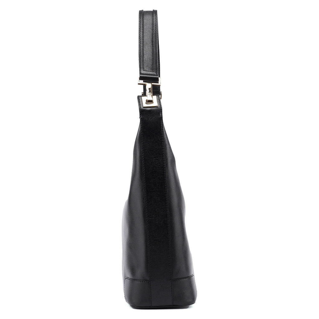 001 4204 Black Leather Hobo Shoulder Bag