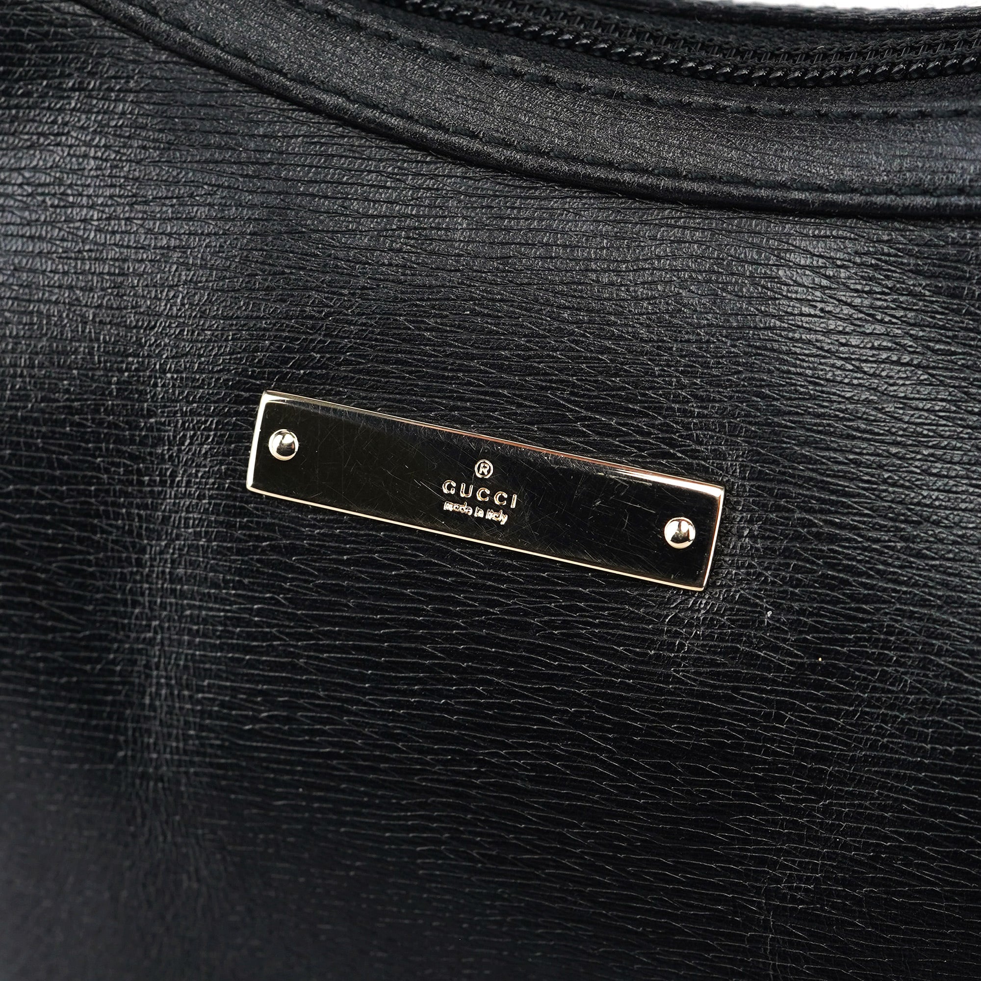 001 4204 Black Leather Hobo Shoulder Bag