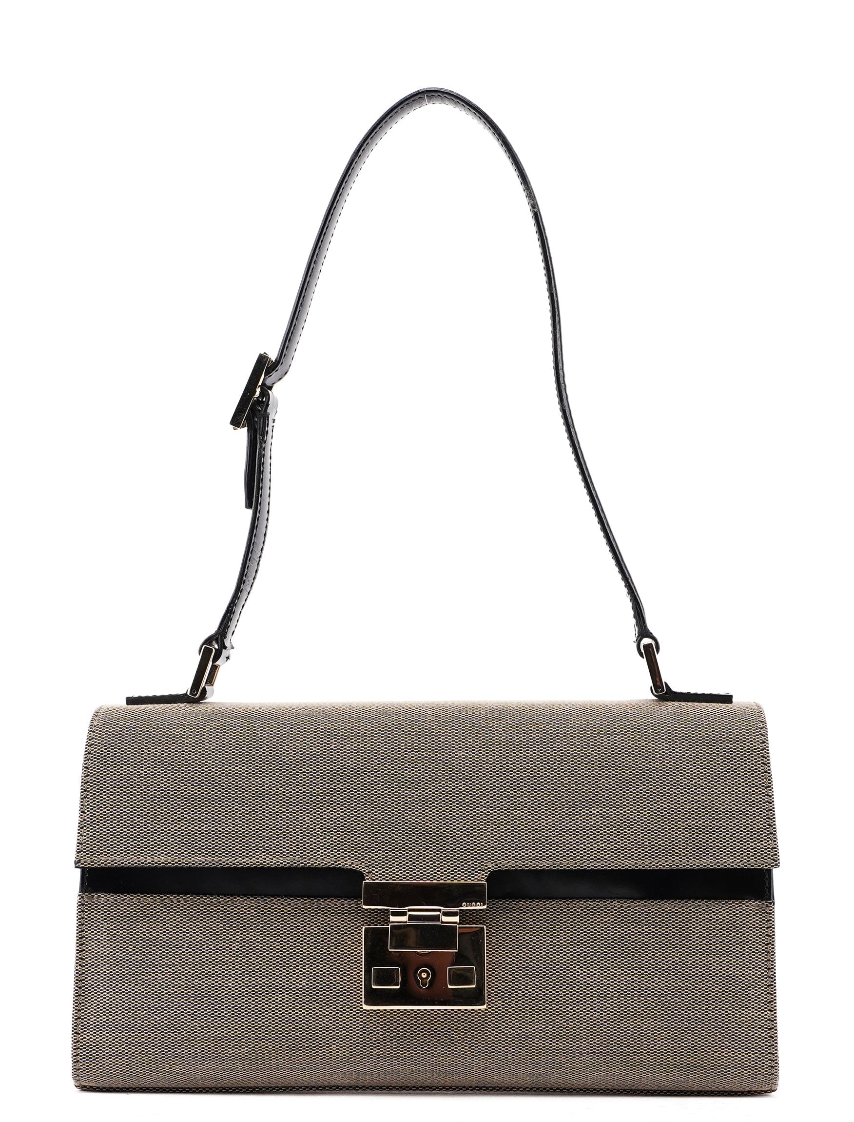 001 4214 Beige Canvas Keylock Shoulder Bag