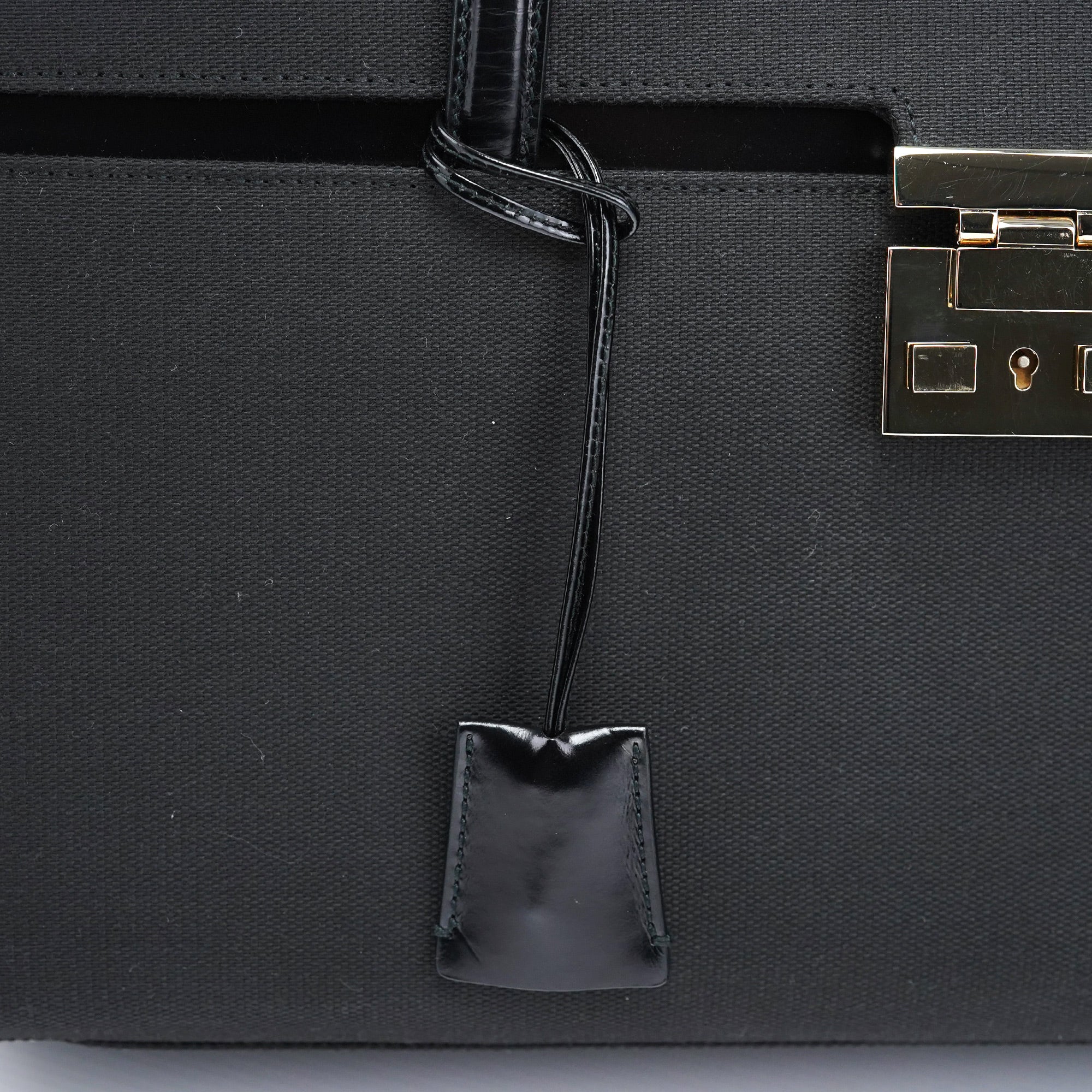 001 4218 Black Canvas Lady Lock Tote Bag