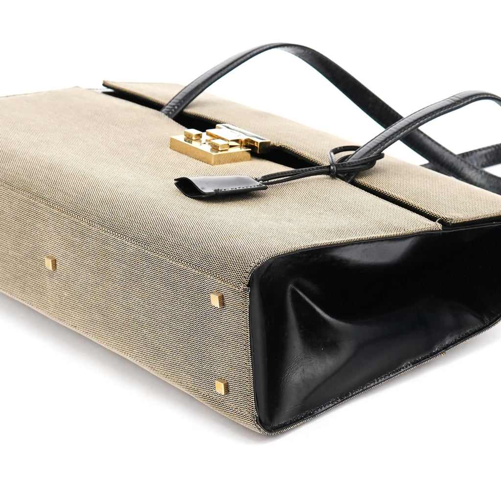 001 4218 Beige Canvas Lady Lock Tote Bag
