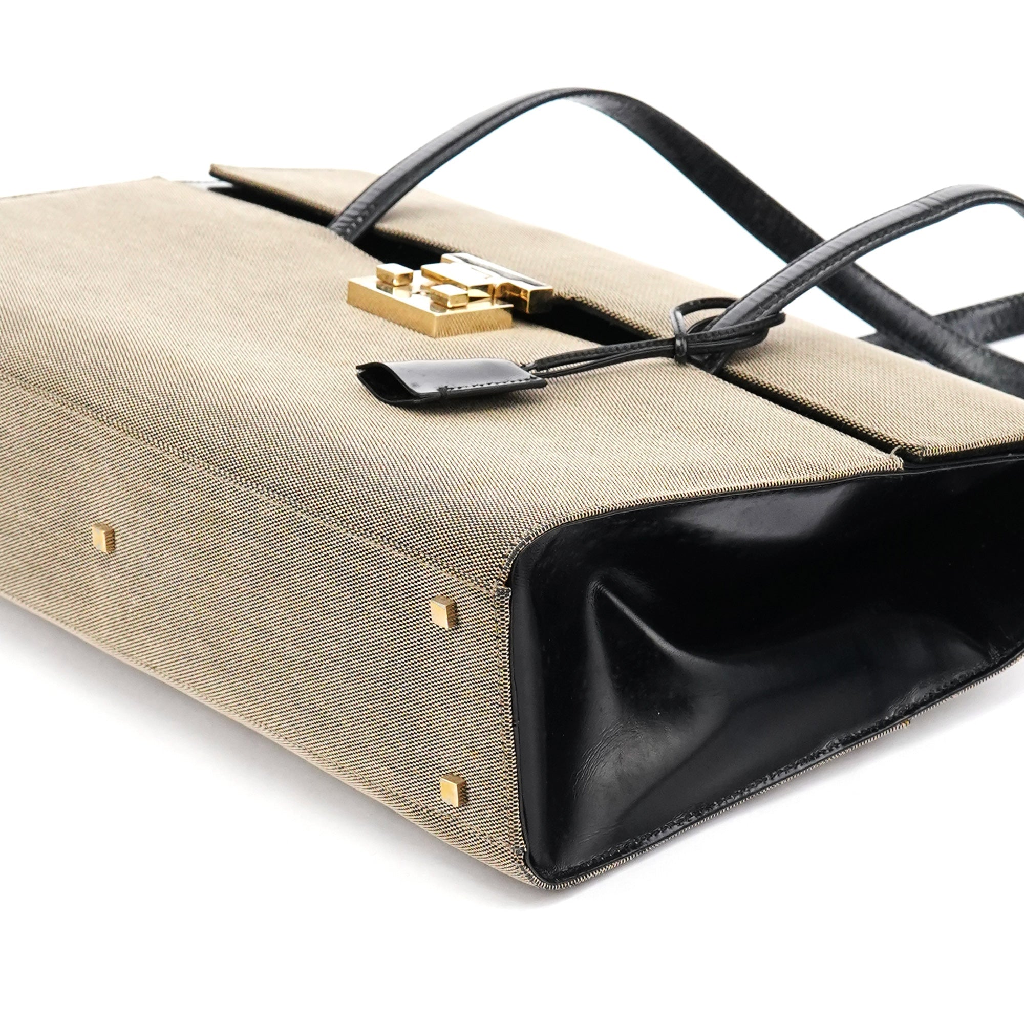 001 4218 Beige Canvas Lady Lock Tote Bag