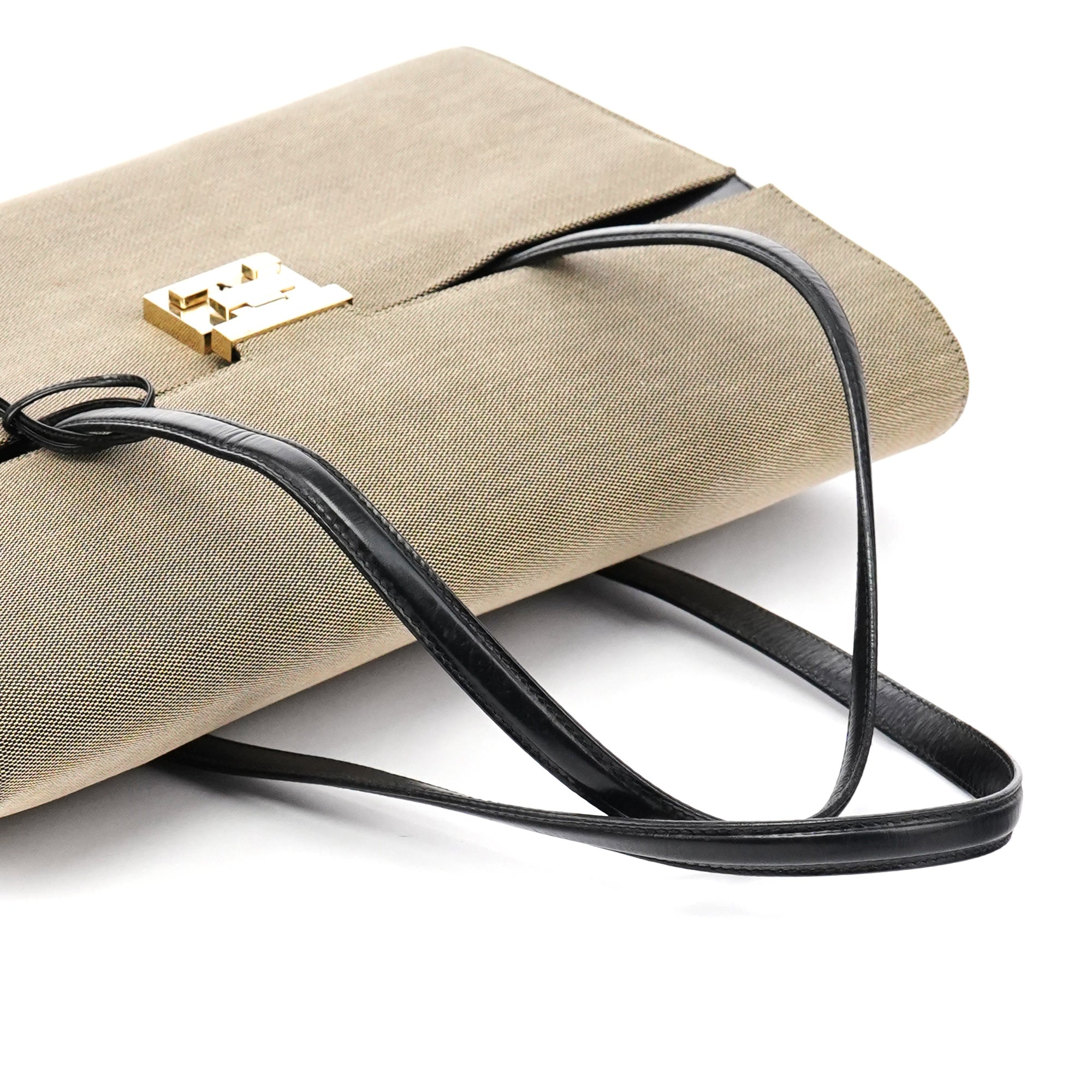 001 4218 Beige Canvas Lady Lock Tote Bag
