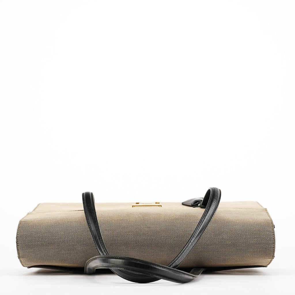 001 4218 Beige Canvas Lady Lock Tote Bag