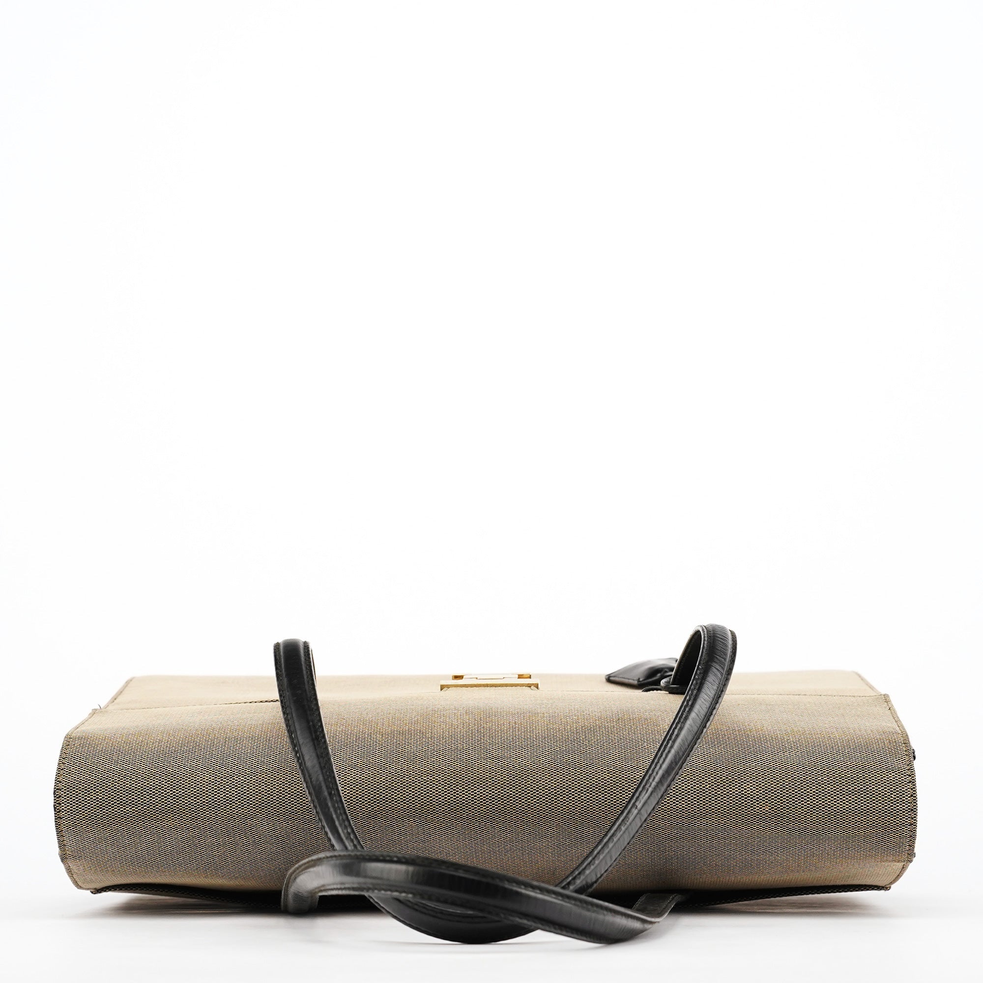 001 4218 Beige Canvas Lady Lock Tote Bag