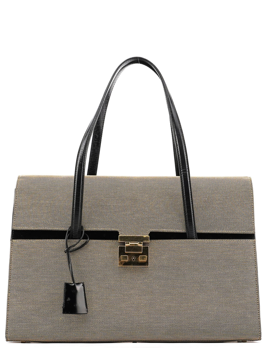 001 4218 Beige Canvas Lady Lock Tote Bag