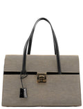 001 4218 Beige Canvas Lady Lock Tote Bag