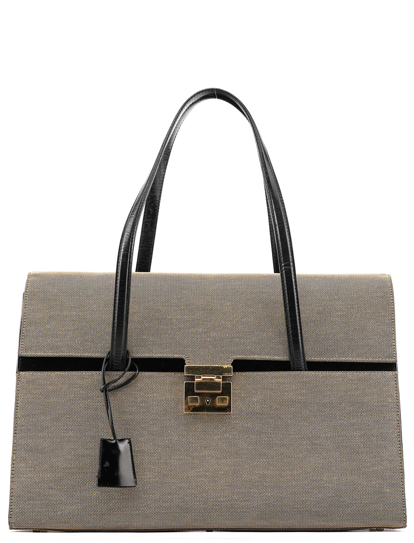 001 4218 Beige Canvas Lady Lock Tote Bag