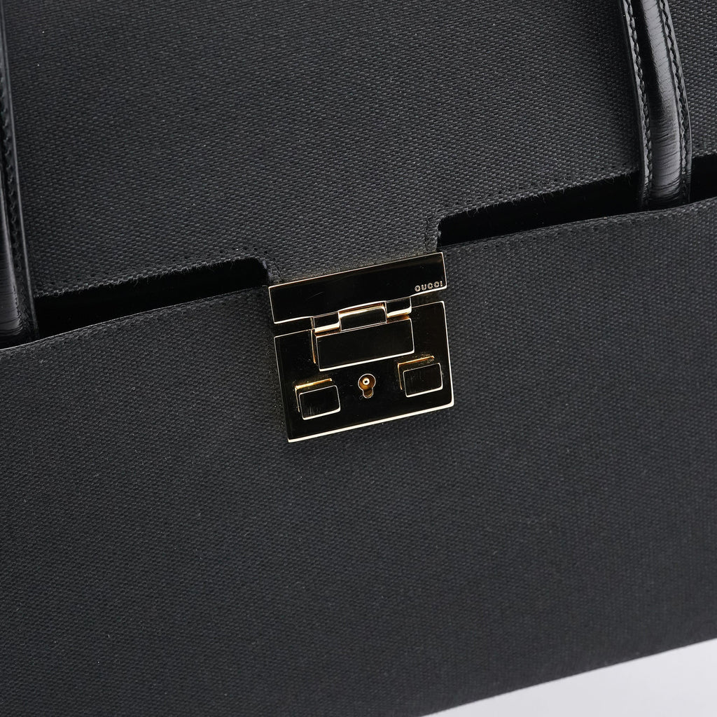001 4218 Navy Canvas Lady Lock Shoulder Bag