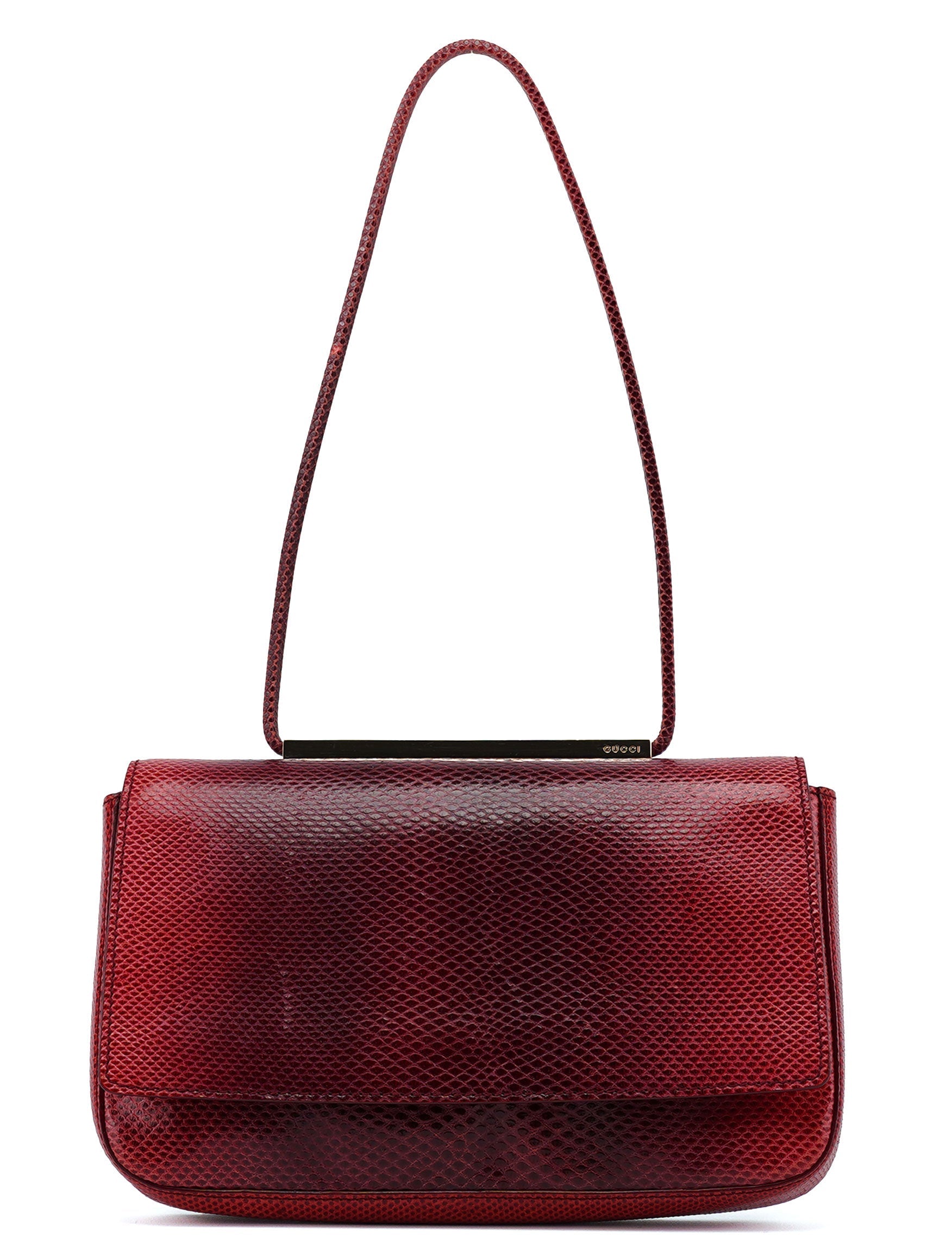 001 4227 Red Lizard Embossed Leather Shoulder Bag