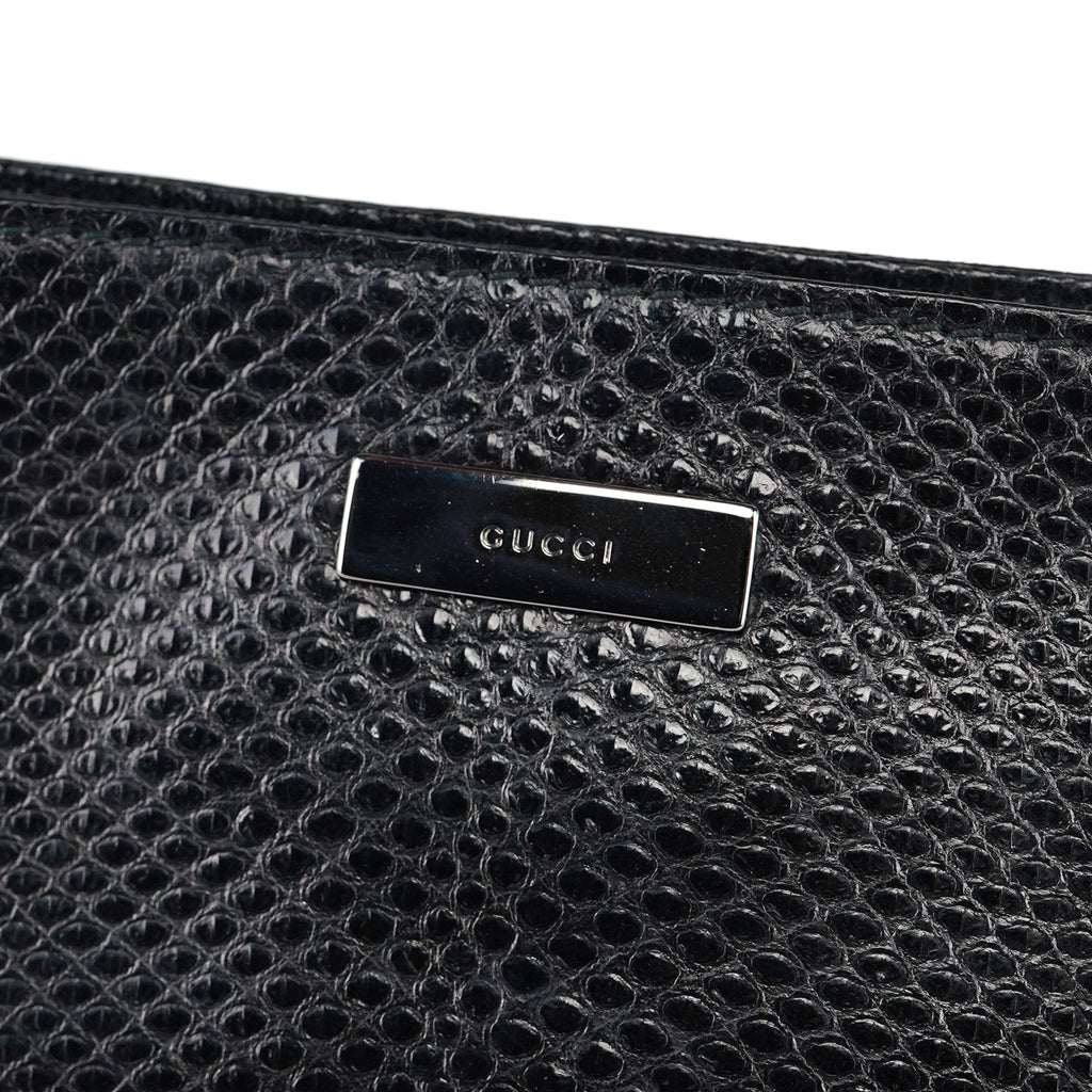 001 4243 Black Lizard Embossed Shoulder Bag