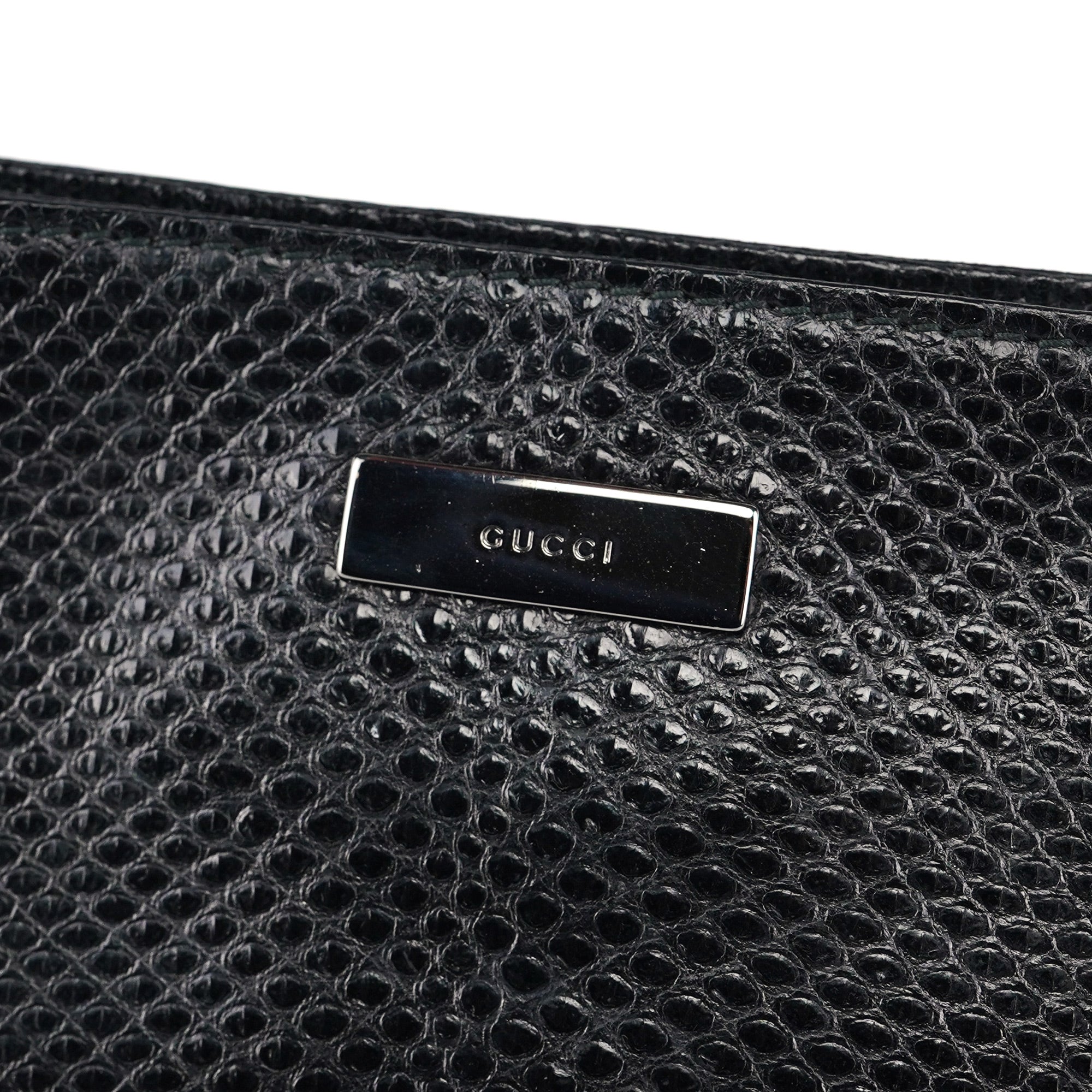 001 4243 Black Lizard Embossed Shoulder Bag