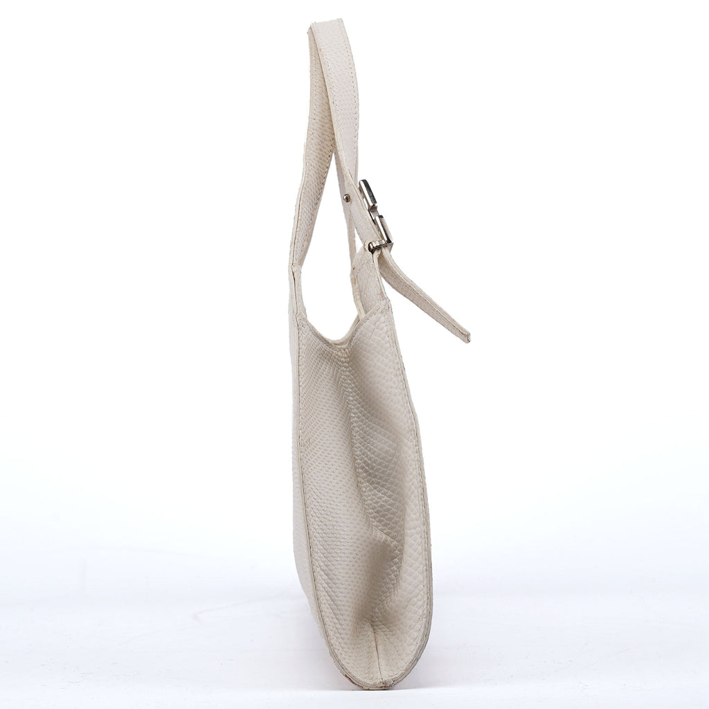 001 4243 White Lizard Embossed Shoulder Bag