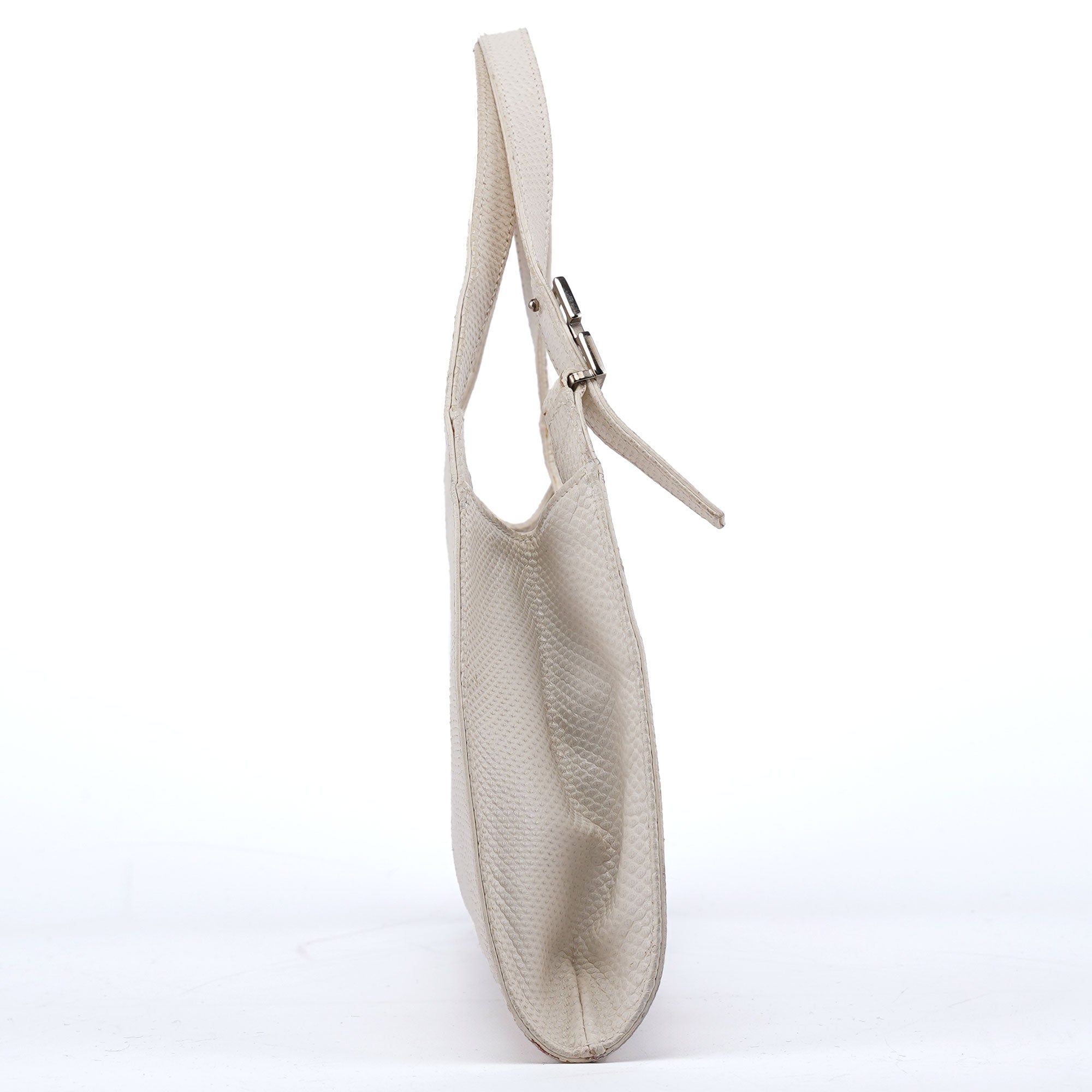 001 4243 White Lizard Embossed Shoulder Bag