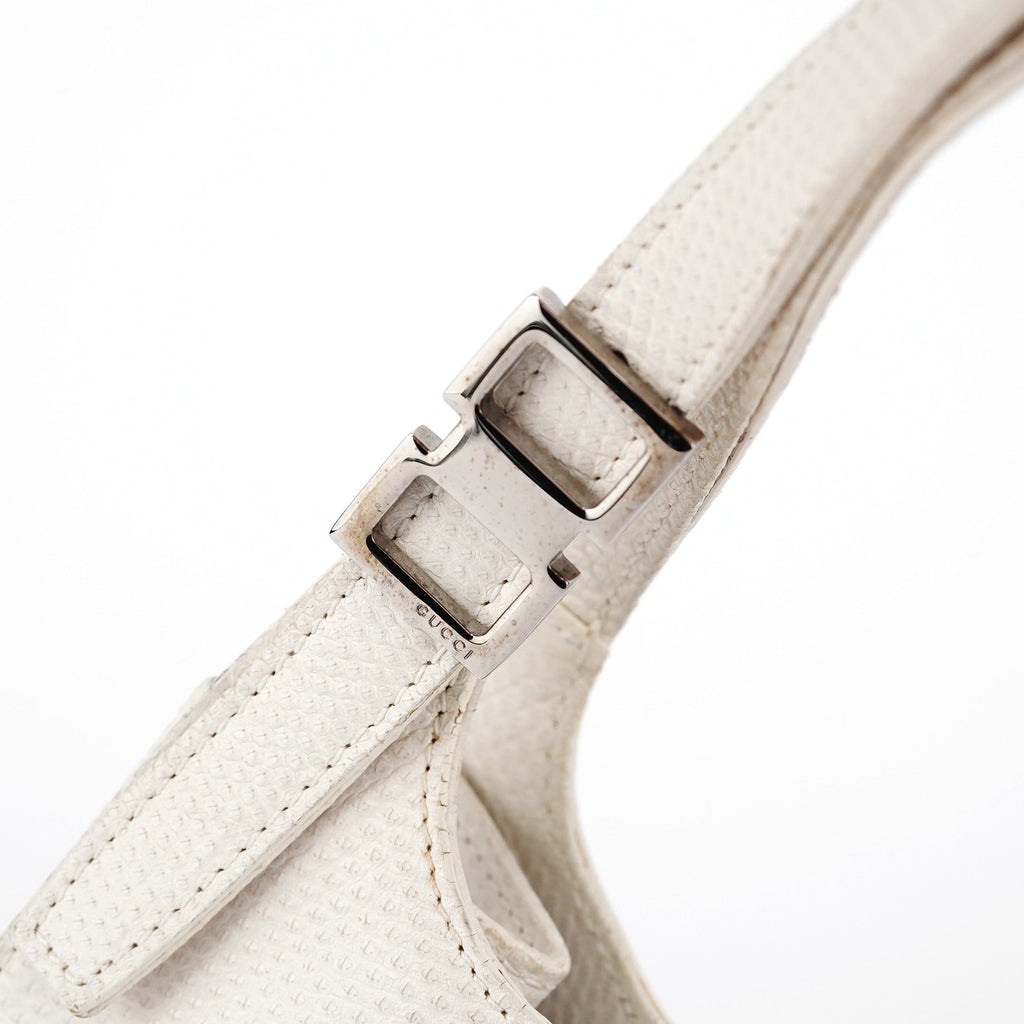 001 4243 White Lizard Embossed Shoulder Bag