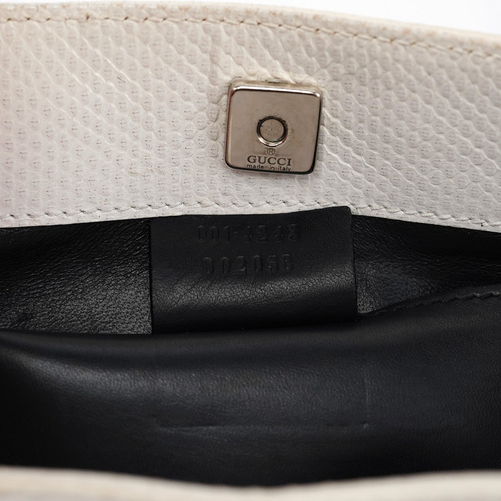 001 4243 White Lizard Embossed Shoulder Bag