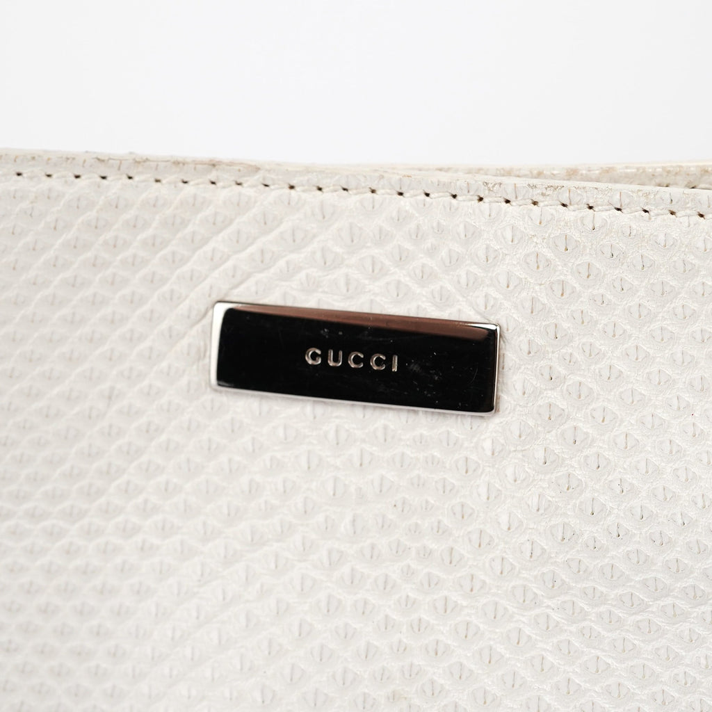 001 4243 White Lizard Embossed Shoulder Bag