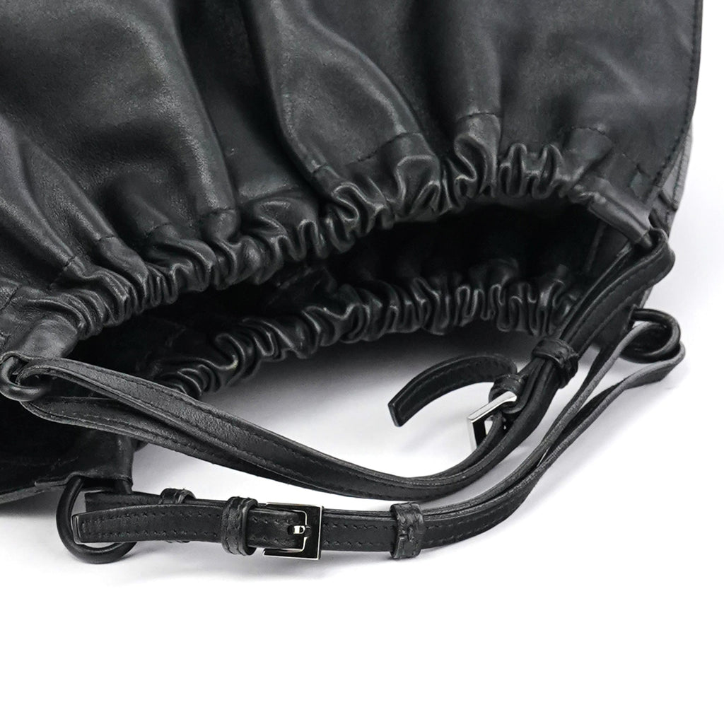 001 4335 Black Calfskin Ruched Handbag