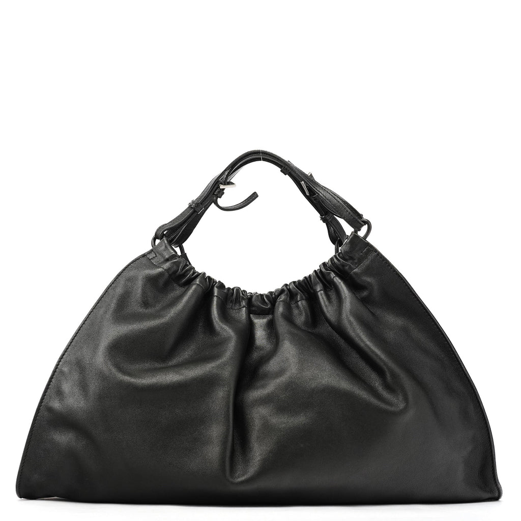 001 4335 Black Calfskin Ruched Handbag