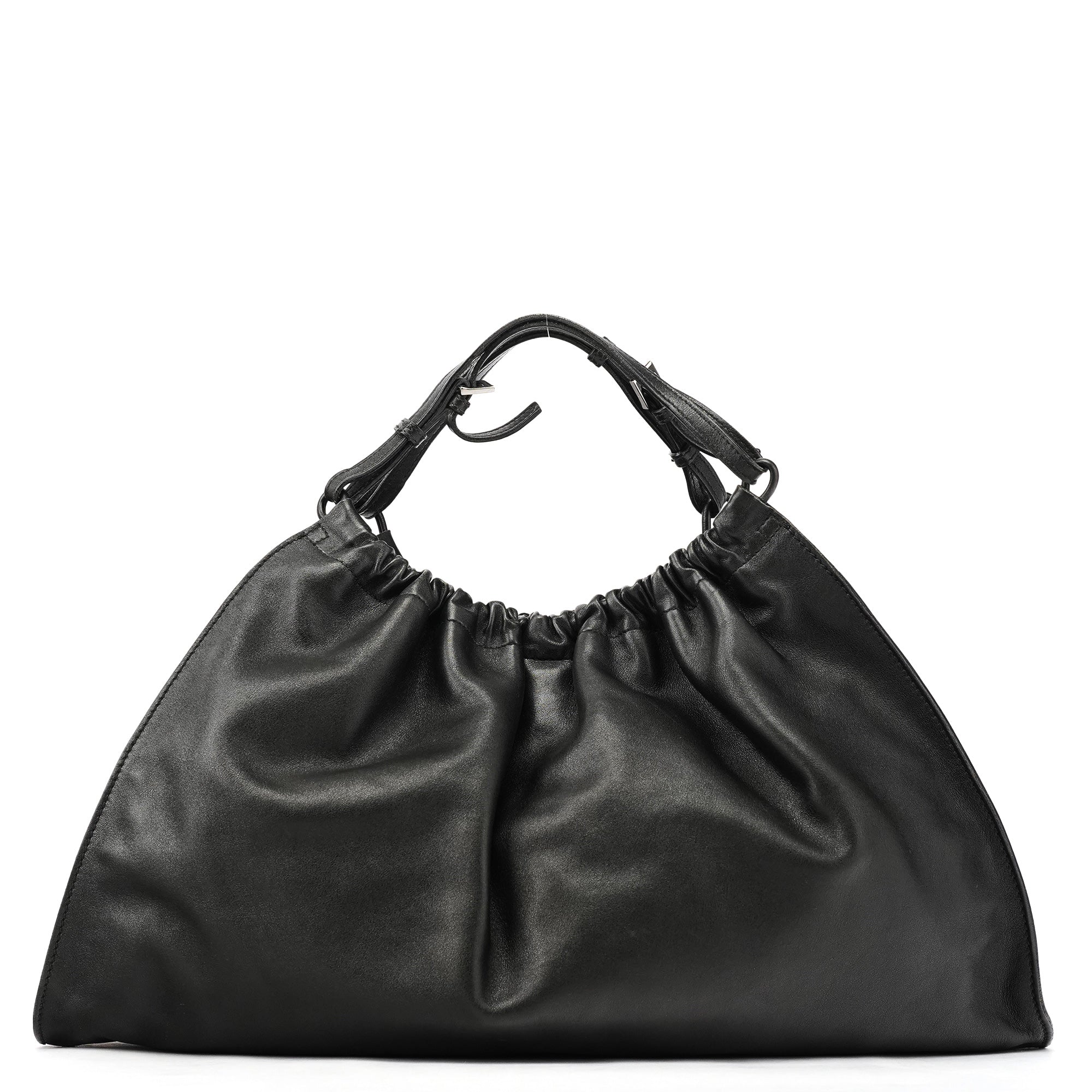 001 4335 Black Calfskin Ruched Handbag