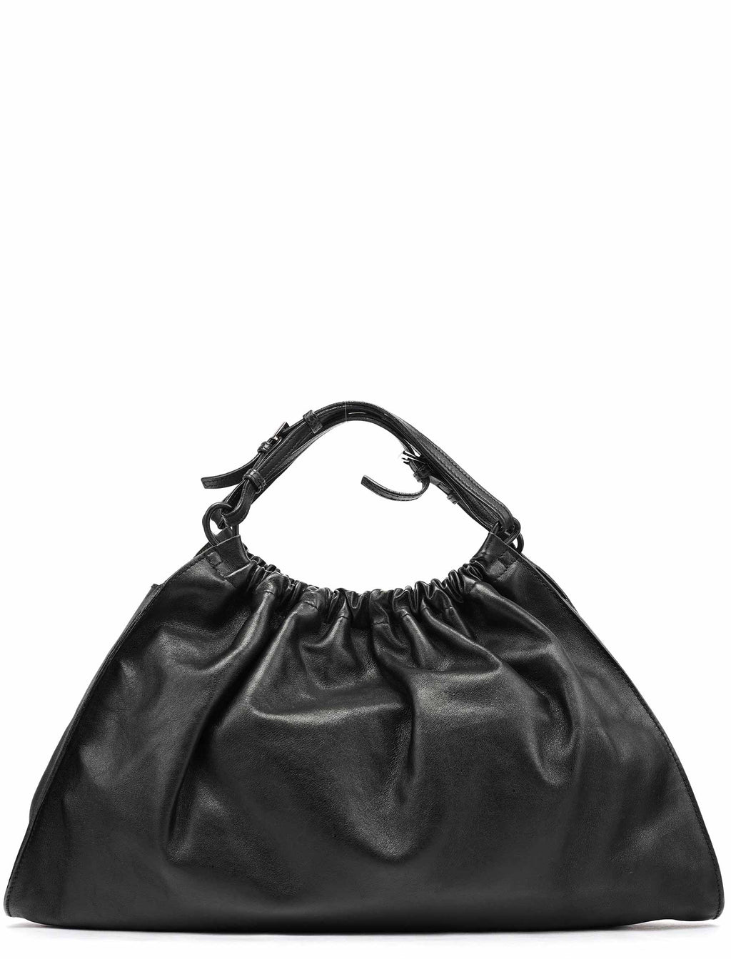 001 4335 Black Calfskin Ruched Handbag