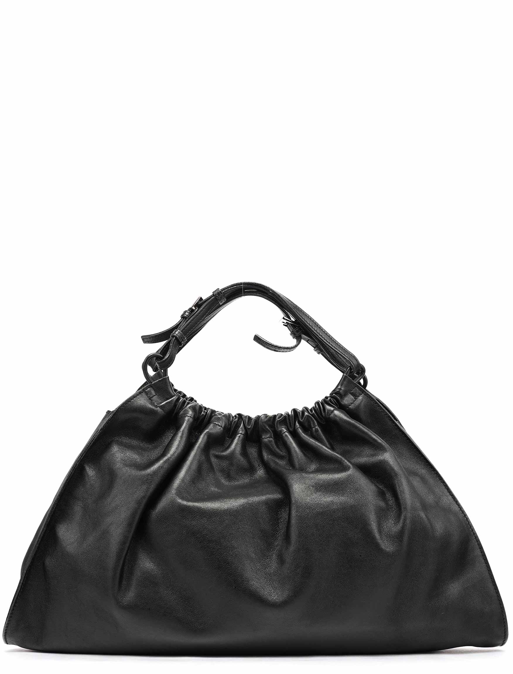 001 4335 Black Calfskin Ruched Handbag