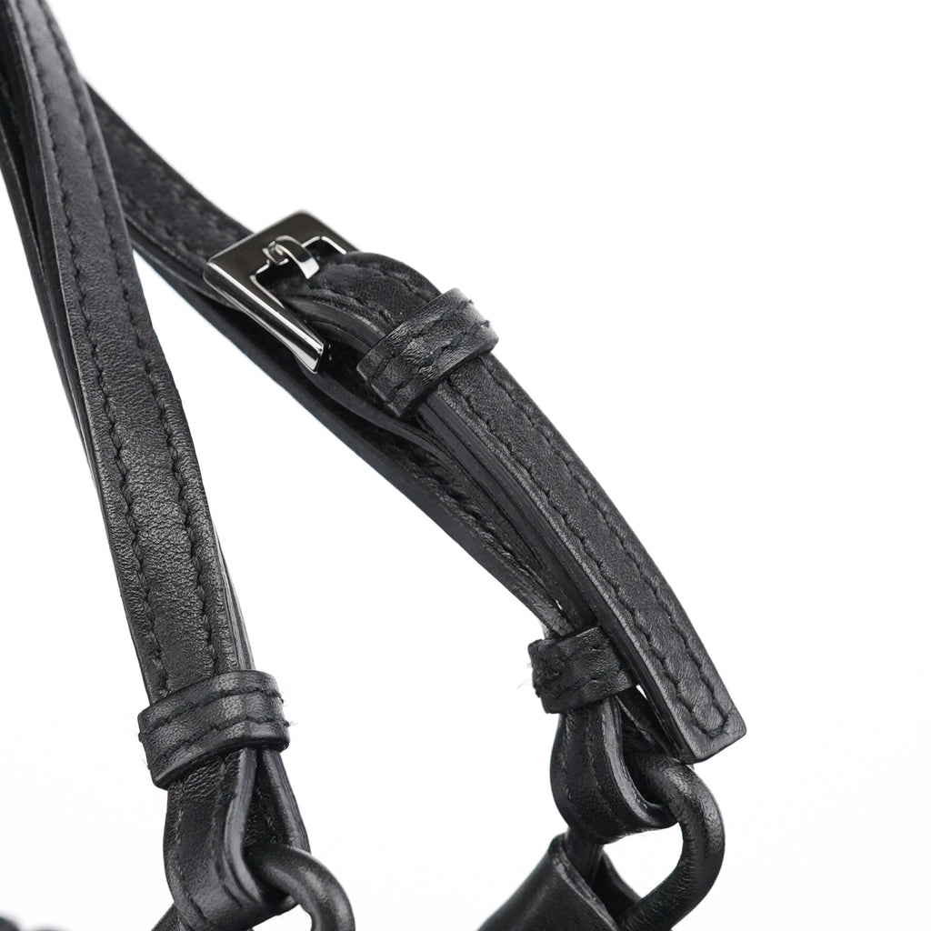 001 4335 Black Calfskin Ruched Tote Bag