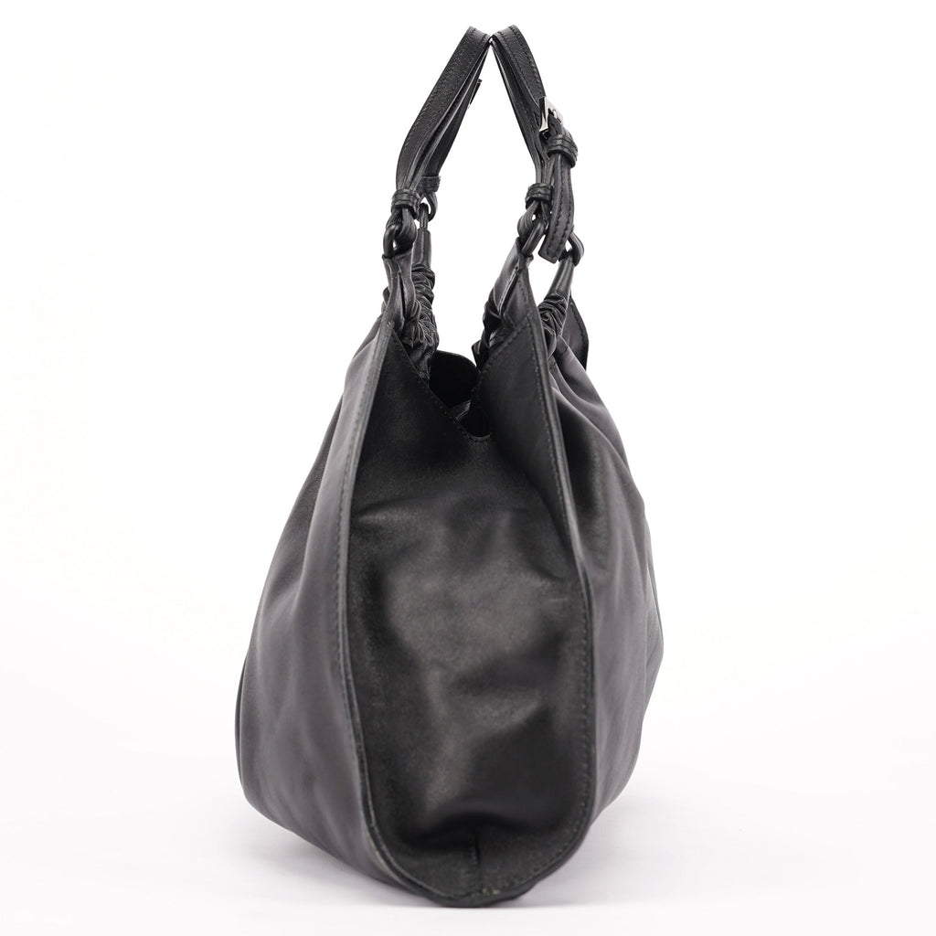 001 4335 Black Calfskin Ruched Tote Bag
