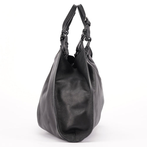 001 4335 Black Calfskin Ruched Tote Bag