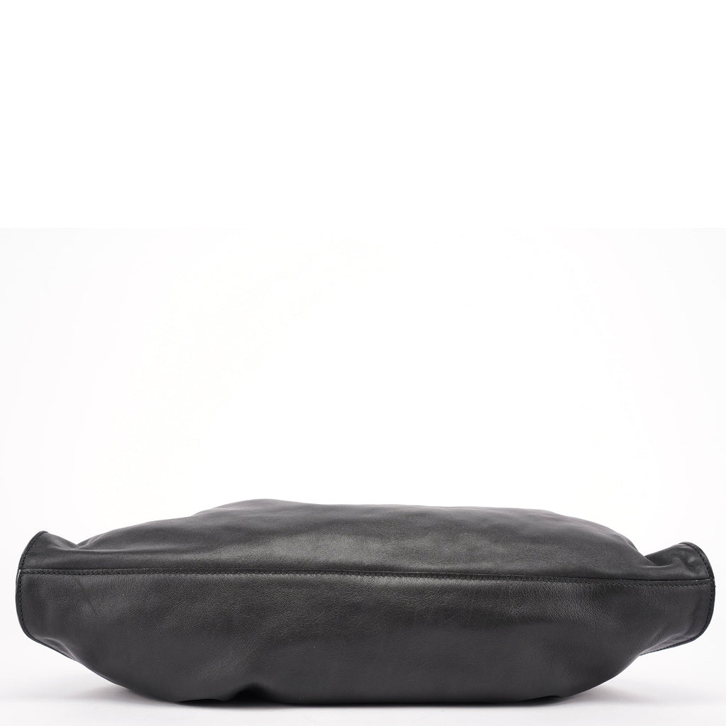 001 4335 Black Calfskin Ruched Tote Bag