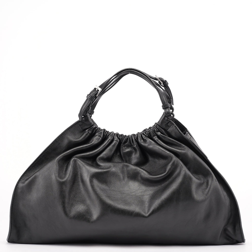001 4335 Black Calfskin Ruched Tote Bag