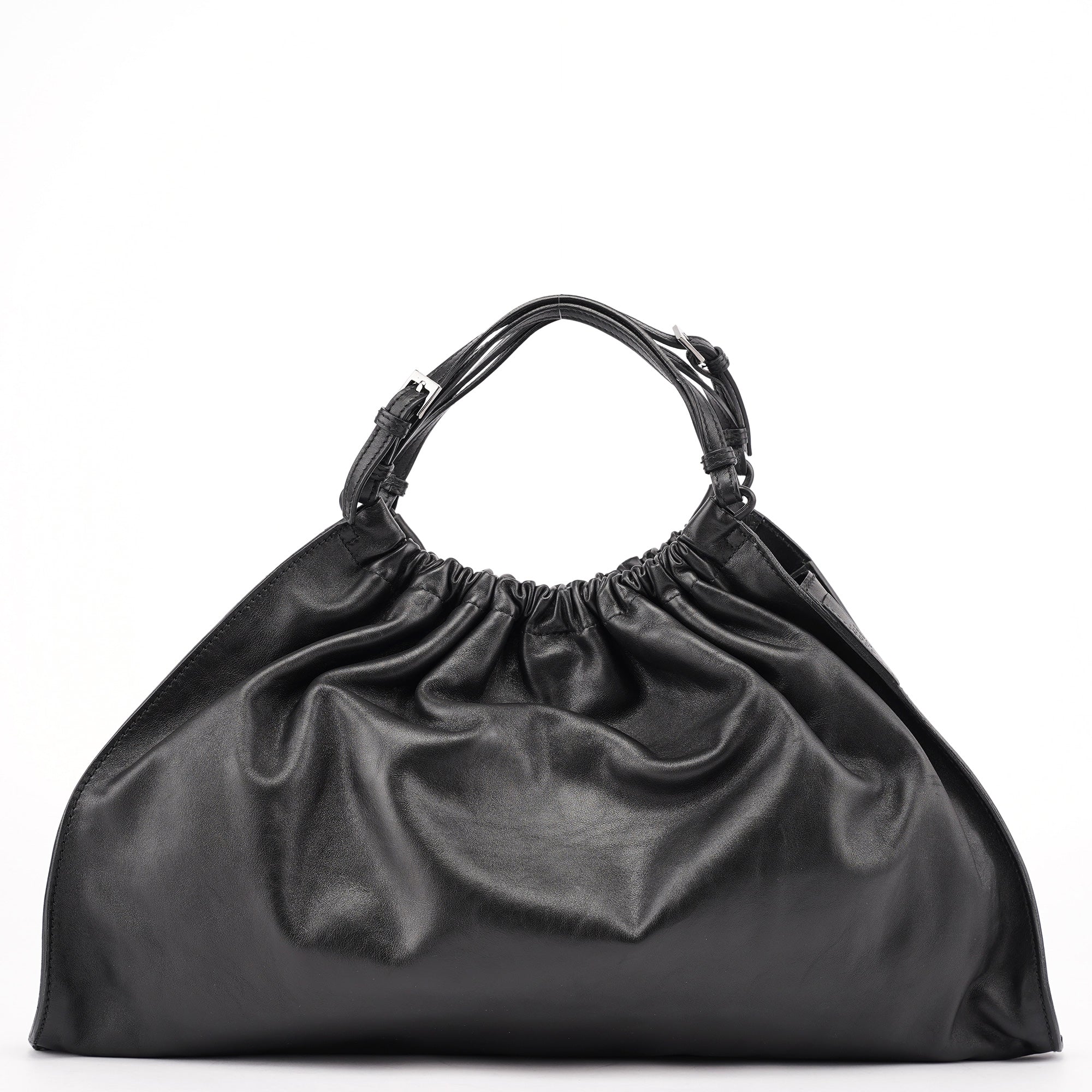 001 4335 Black Calfskin Ruched Tote Bag