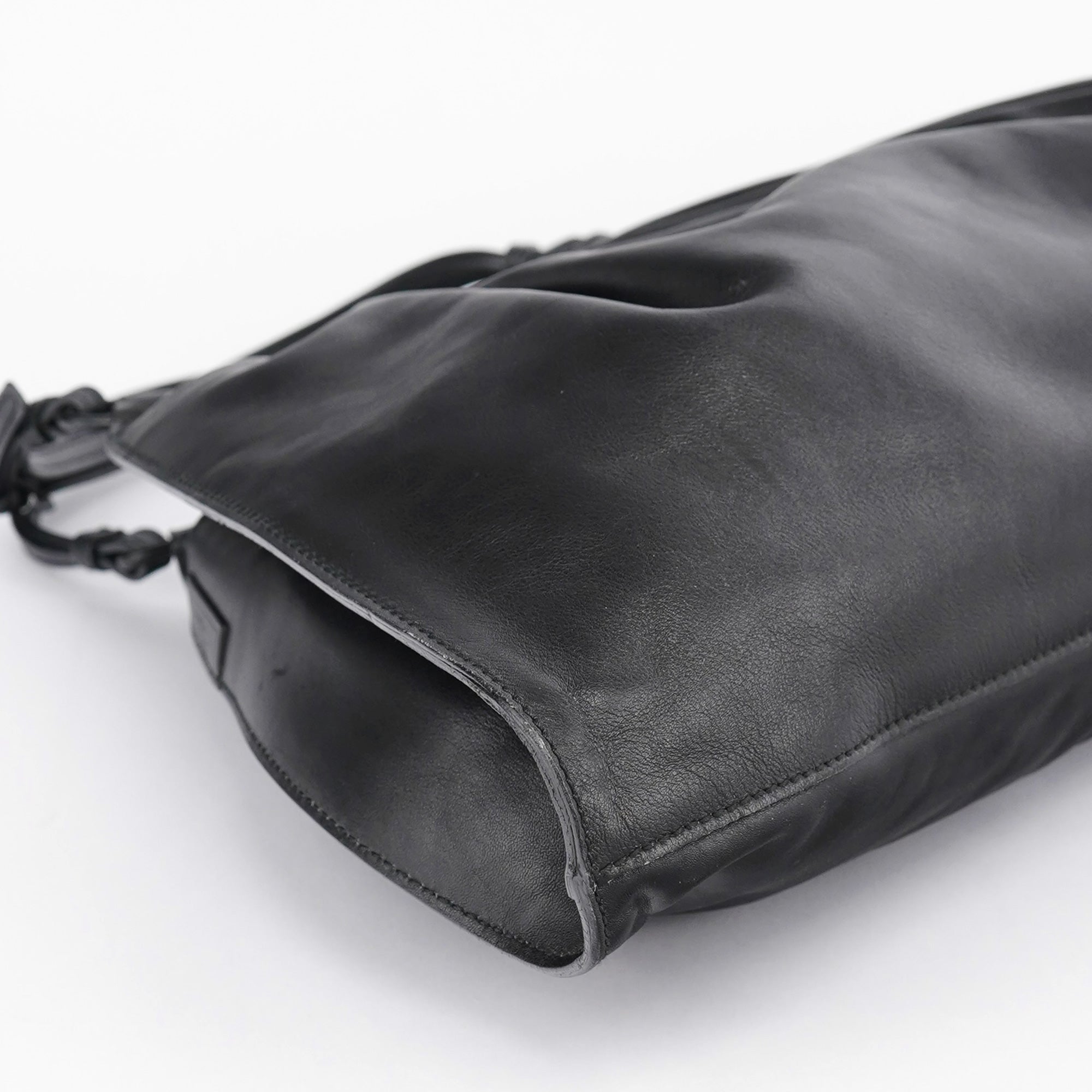 001 4335 Black Calfskin Ruched Tote Bag
