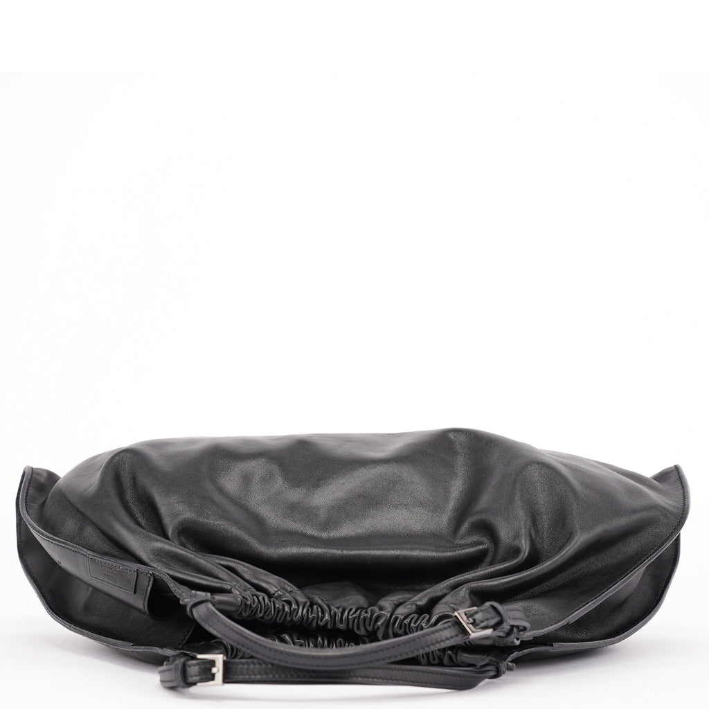 001 4335 Black Calfskin Ruched Tote Bag